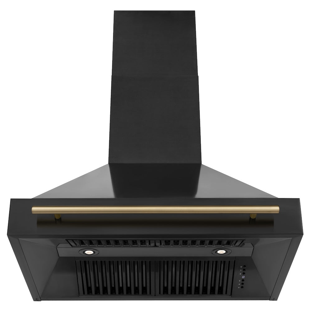 ZLINE Autograph Edition 36-inch range hood in black stainless steel and champagne bronze accents BS655Z-36-CB, front view