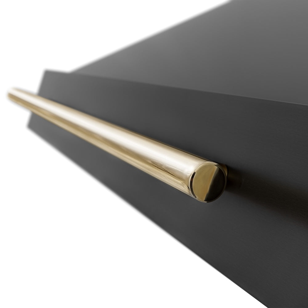 ZLINE Autograph Edition 36-inch range hood in black stainless steel and polished gold accents BS655Z-36-G, view 5