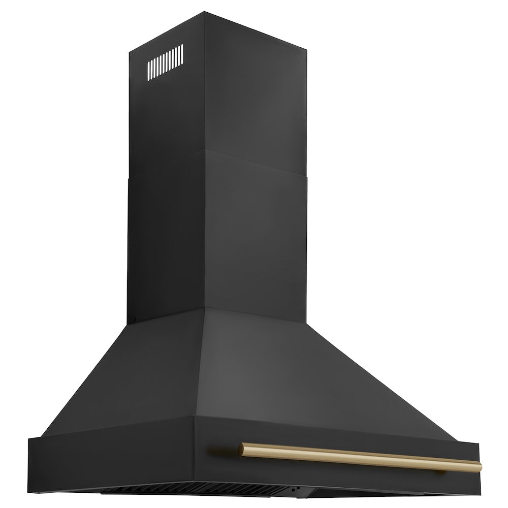 ZLINE Autograph Edition 36-inch range hood in black stainless steel and champagne bronze accents BS655Z-36-CB