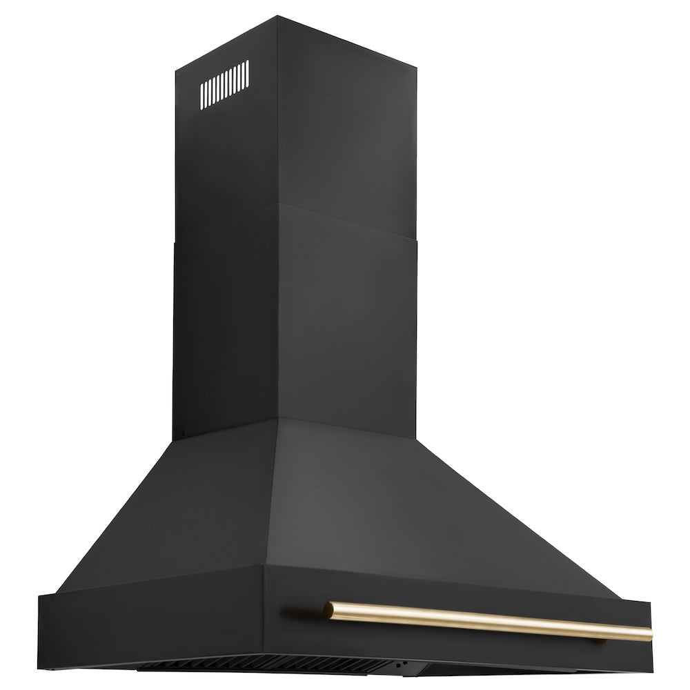 ZLINE Autograph Edition 36-inch range hood in black stainless steel and polished gold accents BS655Z-36-G
