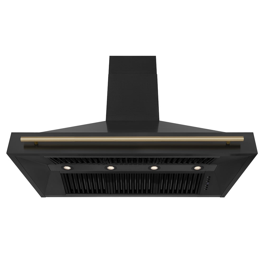 ZLINE Autograph Edition 48-inch range hood in black stainless steel and champagne bronze accents BS655Z-48-CB, front view