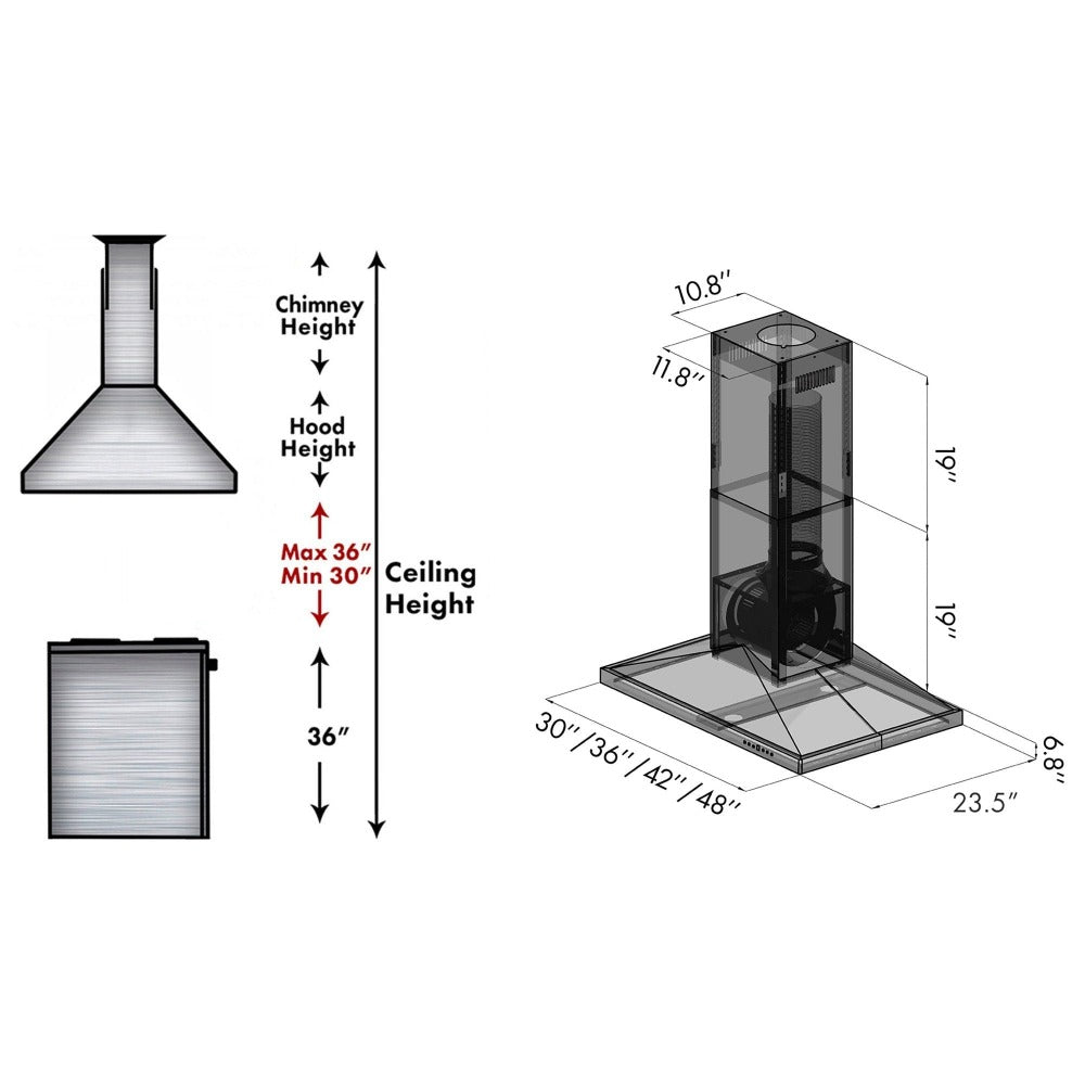 ZLINE Convertible Vent 42-inch range hood in stainless steel GL2I-42, view 6