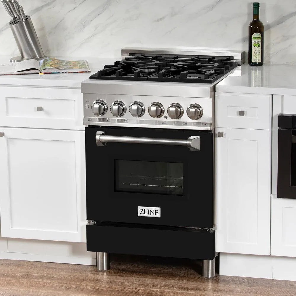 ZLINE Legacy 24-inch range in stainless steel with black matte door RA-BLM-24, side view