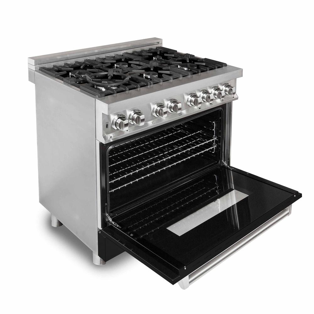 ZLINE Legacy 36-inch range in stainless steel with black matte door RA-BLM-36, view 6