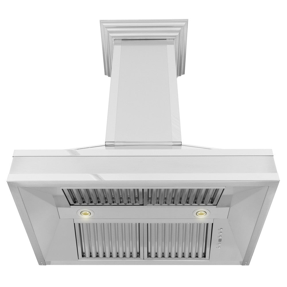 ZLINE Designer 30-inch range hood in satin stainless steel and mirror accents 655MR-30, front view