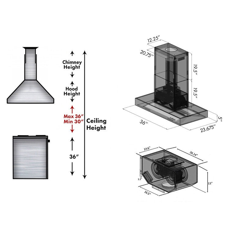 ZLINE Professional 36-inch range hood in stainless steel KECOMI-36, view 6